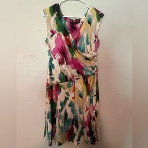 Nic+Zoe Dress Womens Medium Watercolor Floral Surplice V Neck Stretch Pink